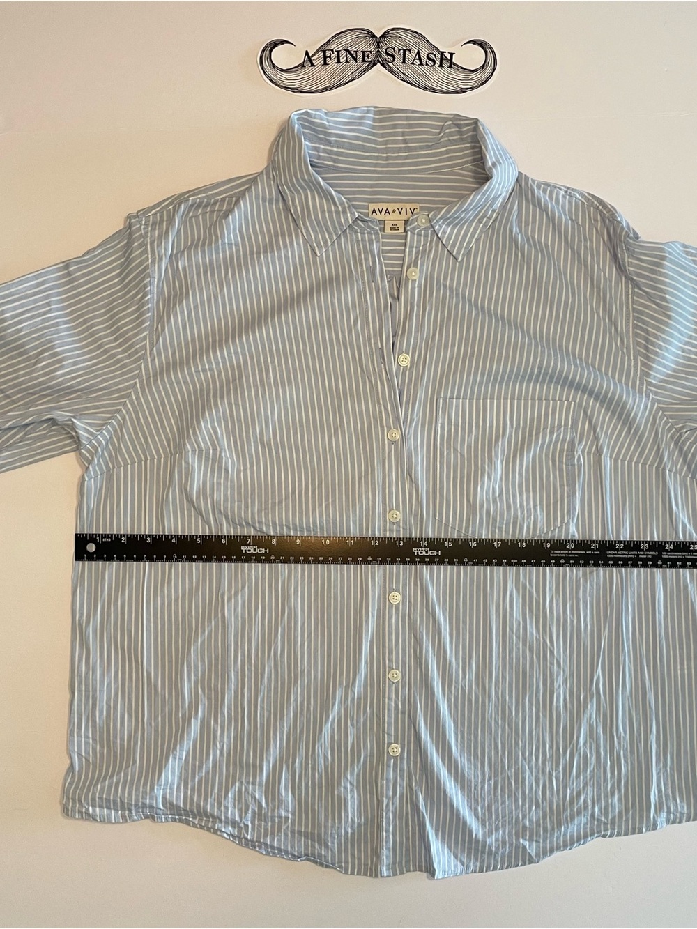 Ava & Viv Light Blue and White Vertical Stripe Button-Down Shirt